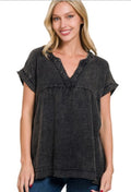 Washed Double Gauze Raw Edge Short Sleeve Shirt