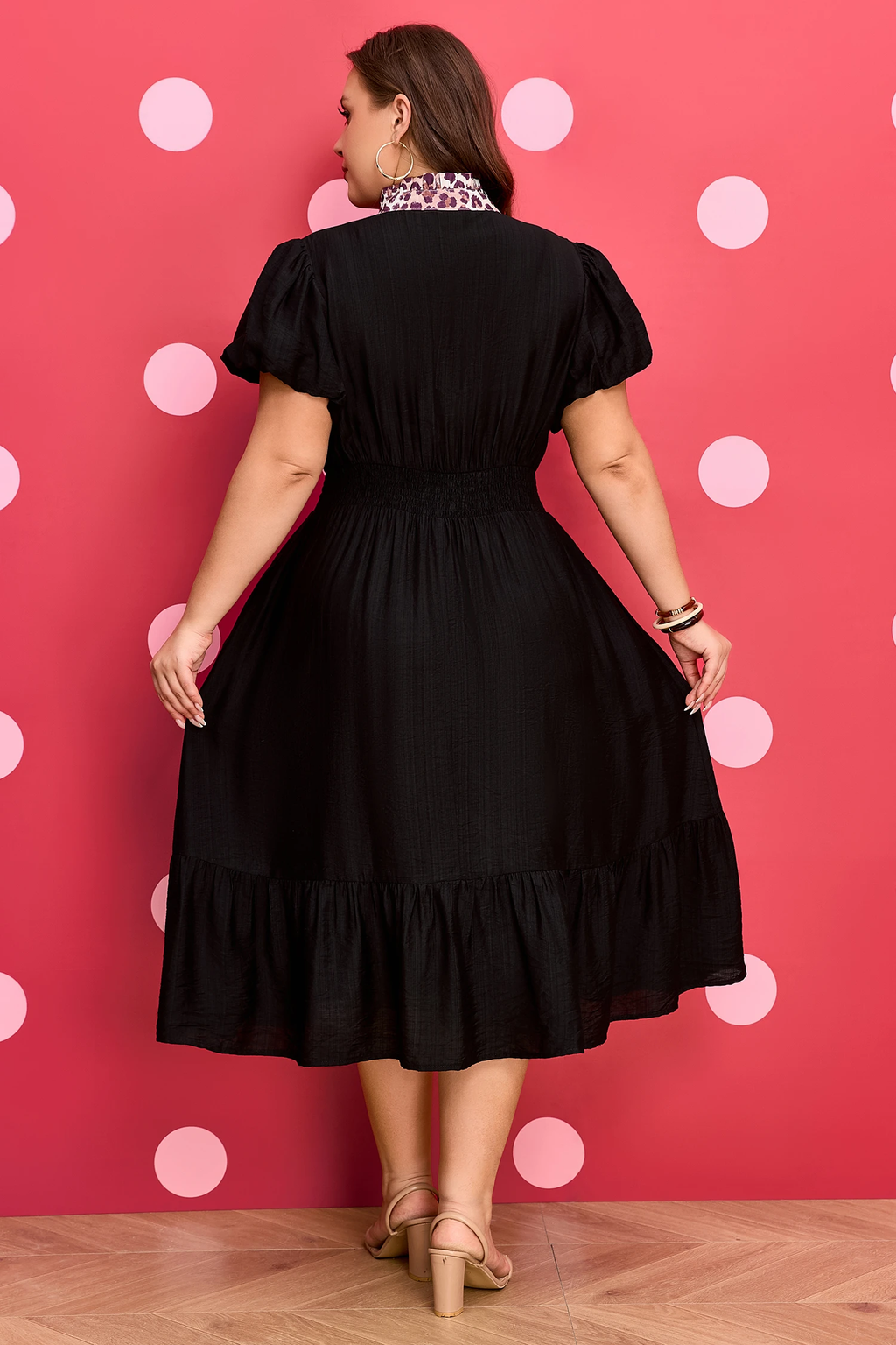 Black Leopard V Neck Patchwork Smocked Waist Plus - Size Ruffled Dress – Ready to ship 5/14/2026