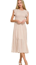 Woven Smocked Ruffle Sleeve Dress