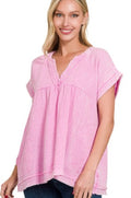 Washed Double Gauze Raw Edge Short Sleeve Shirt