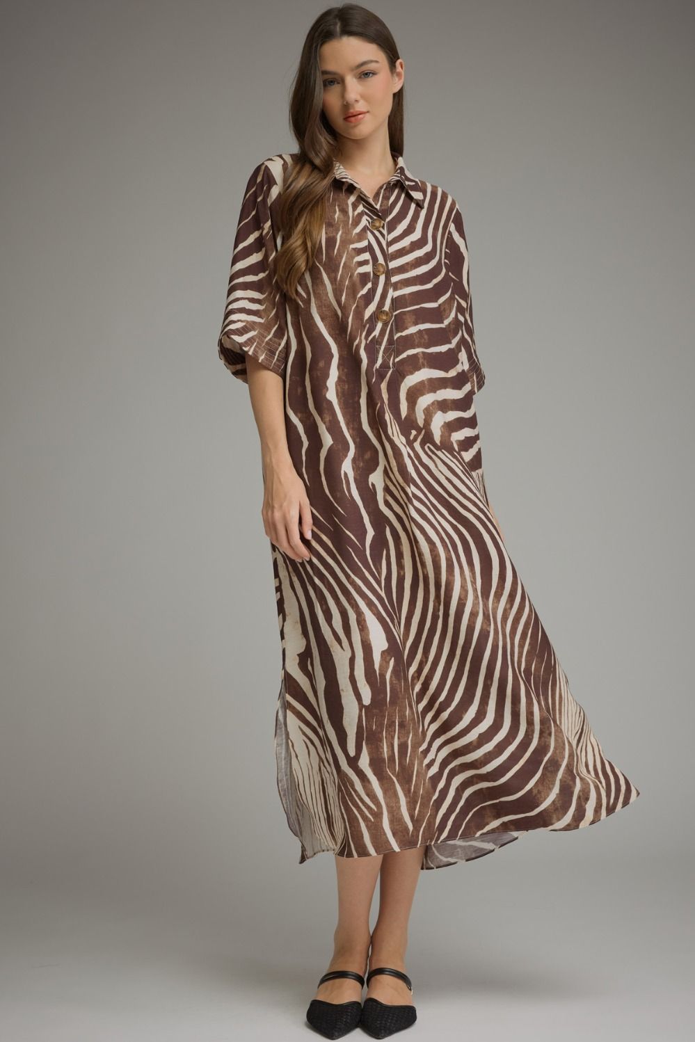 Entro Abstract zebra print elbow sleeve midi dress *Available 11/4