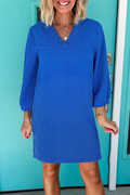 Sky Blue Frilled V Neck Bracelet Sleeve Shift Mini Dress (Ready to Ship 5/14/26)