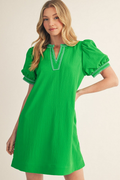 JODIFL- Embroidery Accent Crinkled Shift Dress
