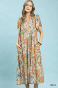 UMGEE Green Print Midi Dress (Ready To Ship 9/2/26)