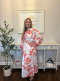 umgee-Tropical Print Button Detail Midi Dress