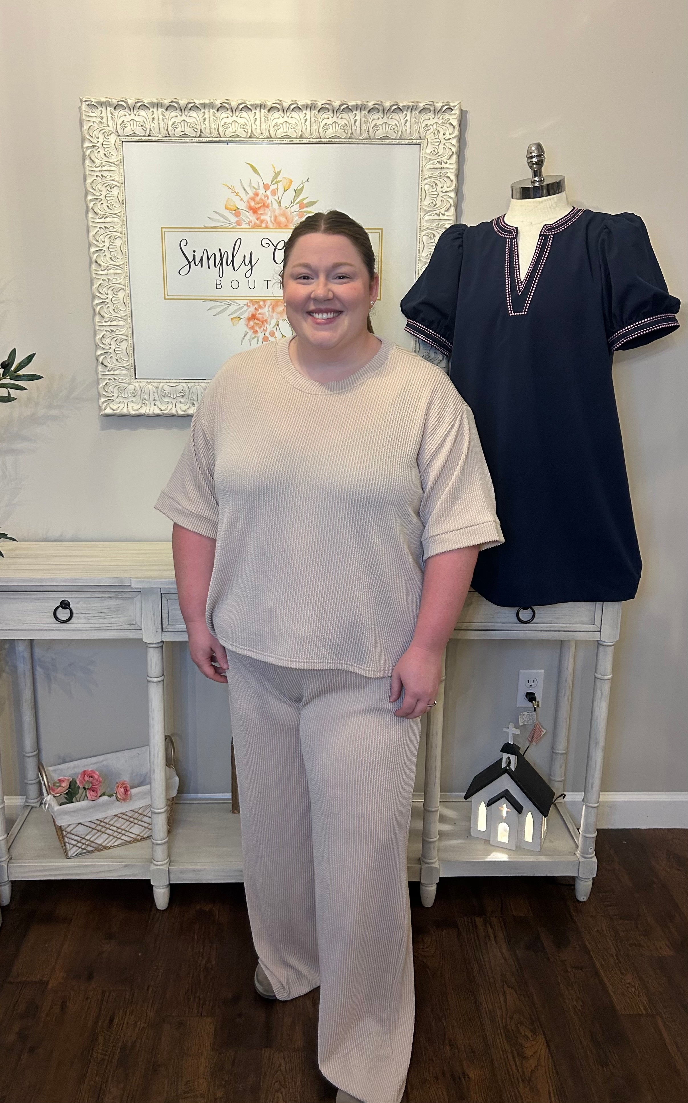 Plus Scuba High Neck Half Zip Top & Pants Set