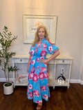UMGEE- Floral Mixed Smocked Midi Dress