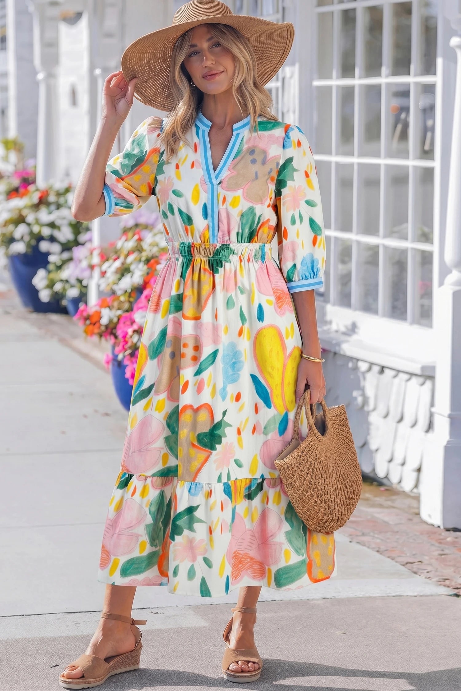 Multi-color Floral Doodle Dress