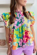 Multicolour Abstract Print Pleated Flutter Sleeve Blouse- Ready to ship 5/14/2026
