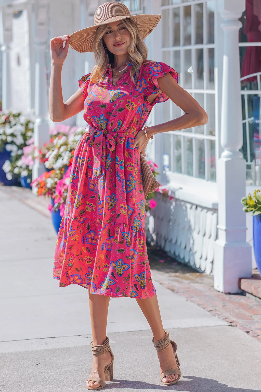 Rose Flutter Sleeve Dress