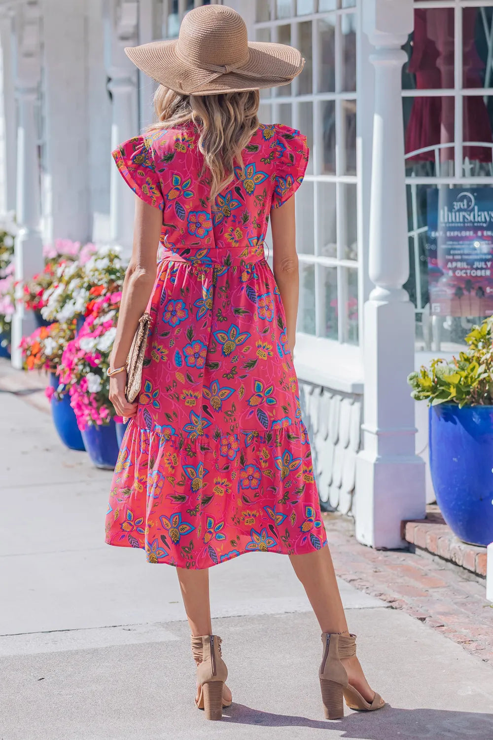 Rose Flutter Sleeve Dress