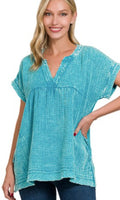 Washed Double Gauze Raw Edge Short Sleeve Shirt