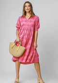 UMGEE -Dobby Dot Jacquard Tiered Maxi Dress
