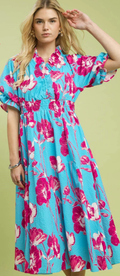 UMGEE- Floral Mixed Smocked Midi Dress