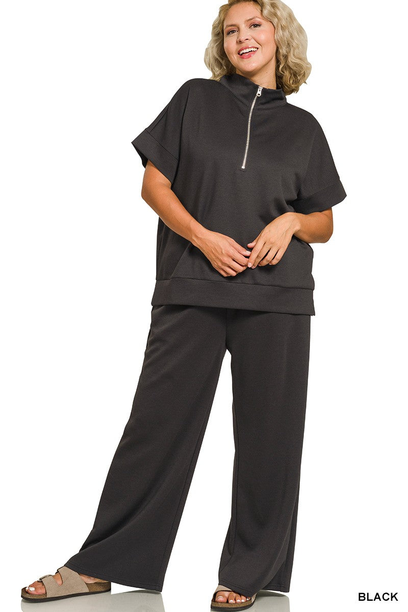 Plus Scuba High Neck Half Zip Top & Pants Set