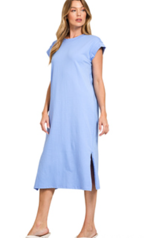 Round Neck Short Sleeve Midi (Blue or Black)