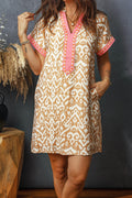 Khaki Western Print Shift Mini Dress