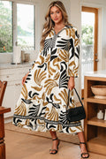 Printed Contrast Long Sleeve Dress