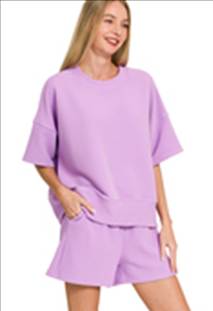 Ribbed Round Neck Waist Banded Tee & Short Set