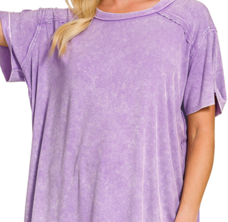 Zenana-Washed Ribbed Short sleeve Boat Neck Top