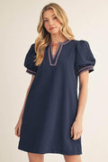 JODIFL- Embroidery Accent Crinkled Shift Dress