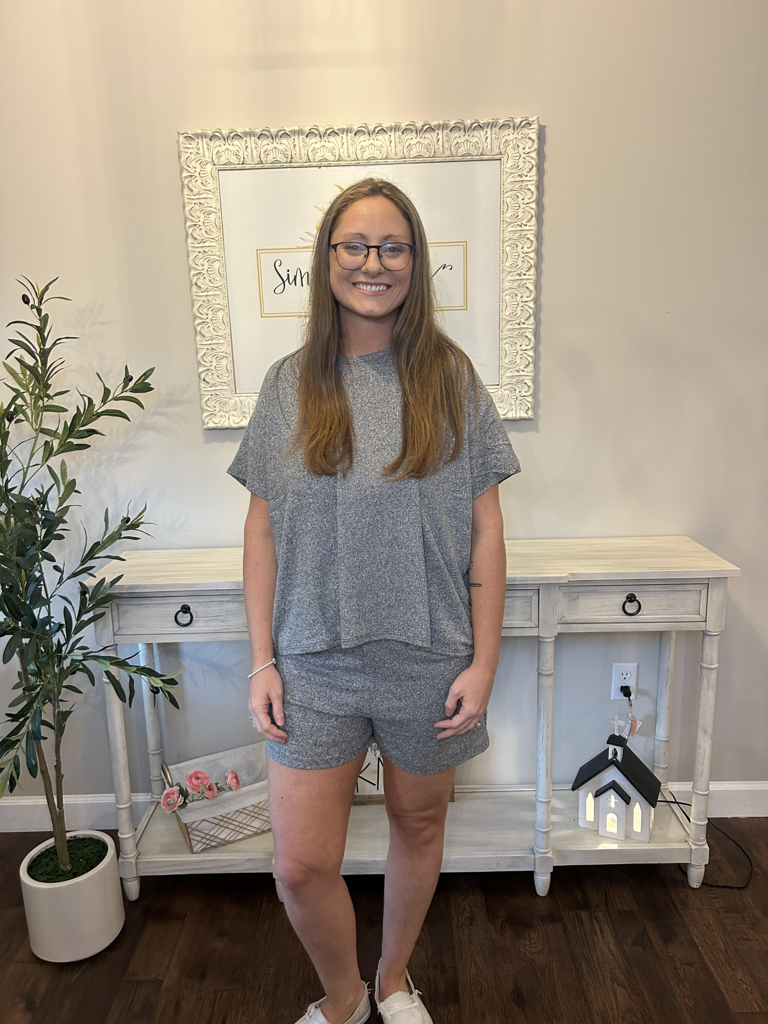 Soft Melange Short Sleeve Tee & pant Set