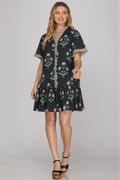 She+Sky Charcoal-Navy Floral dress