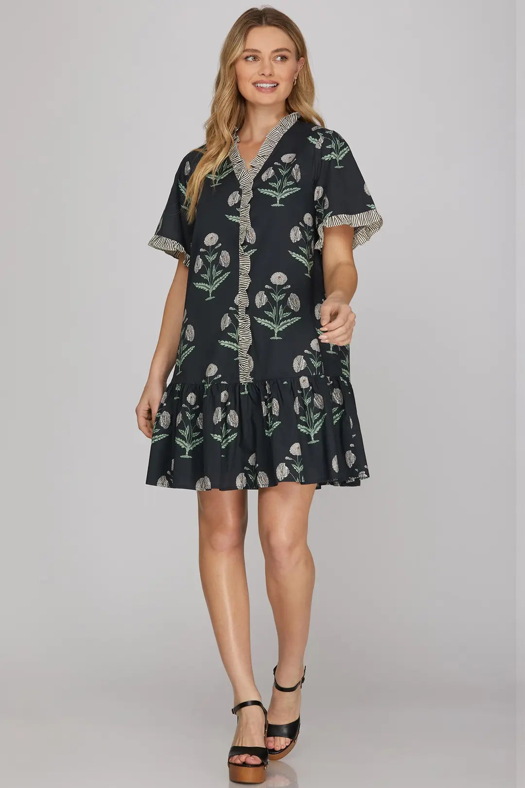 She+Sky Charcoal-Navy Floral dress