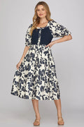 She+Sky Navy Floral Midi Dress