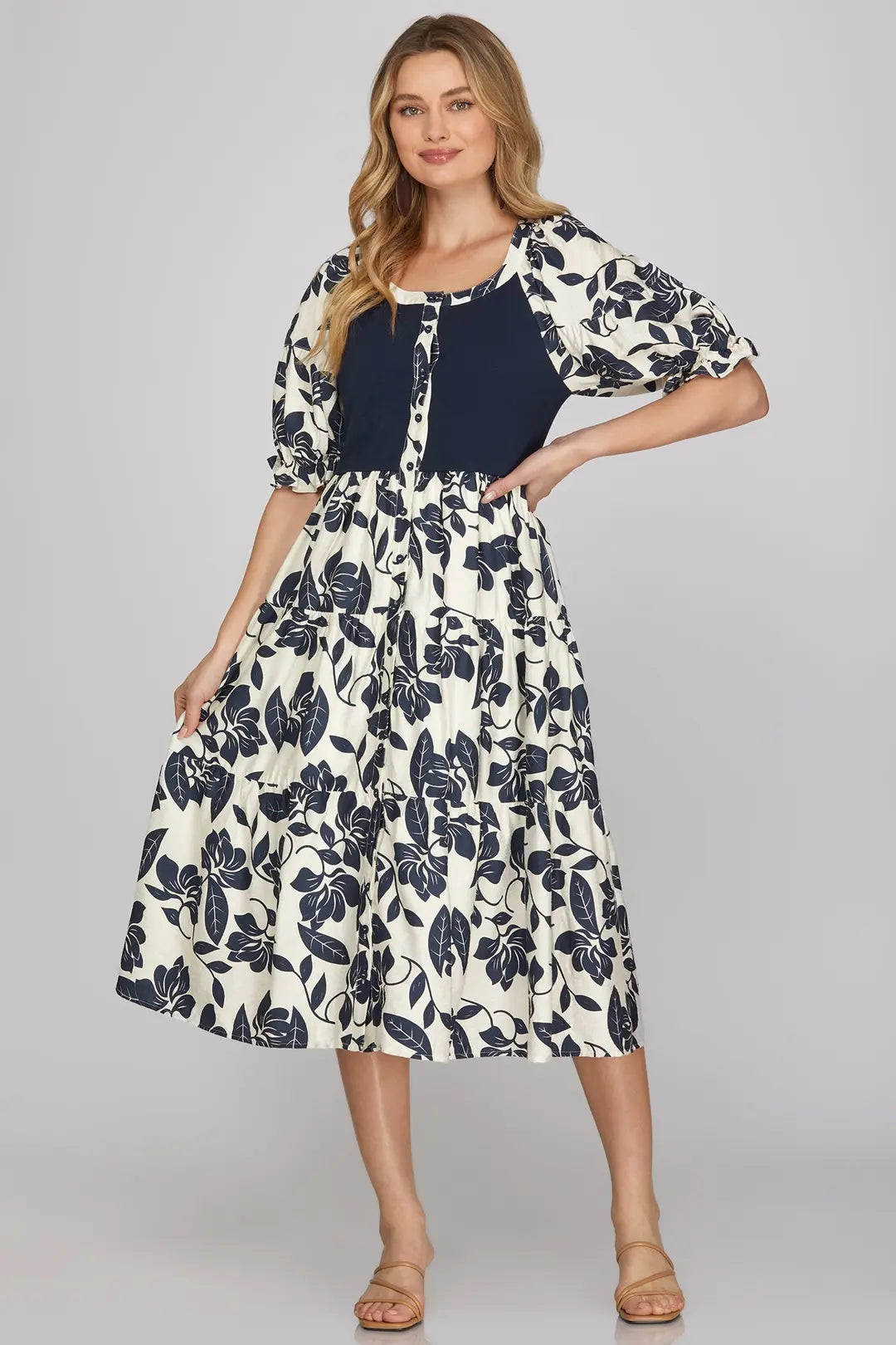She+Sky Navy Floral Midi Dress