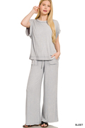 Zenana- Ribbed acid wash rayon top & pants set