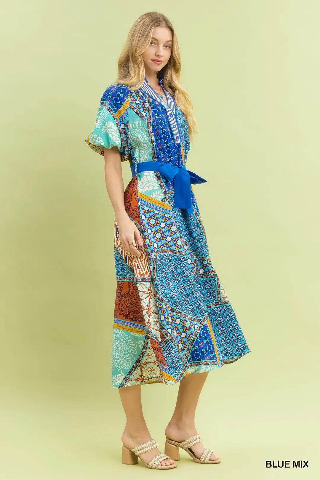Umgee Patchwork Print Midi Dress (Ready To Ship 9/2/26)