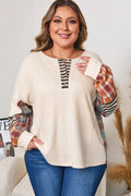 Waffle Colorblock Patchwork Pullover