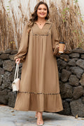 Chestnut Smocked V Neckline Leopard Accent Bracelet Plus Dress
