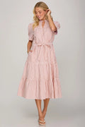 She+Sky Light Taupe Striped Midi Dress