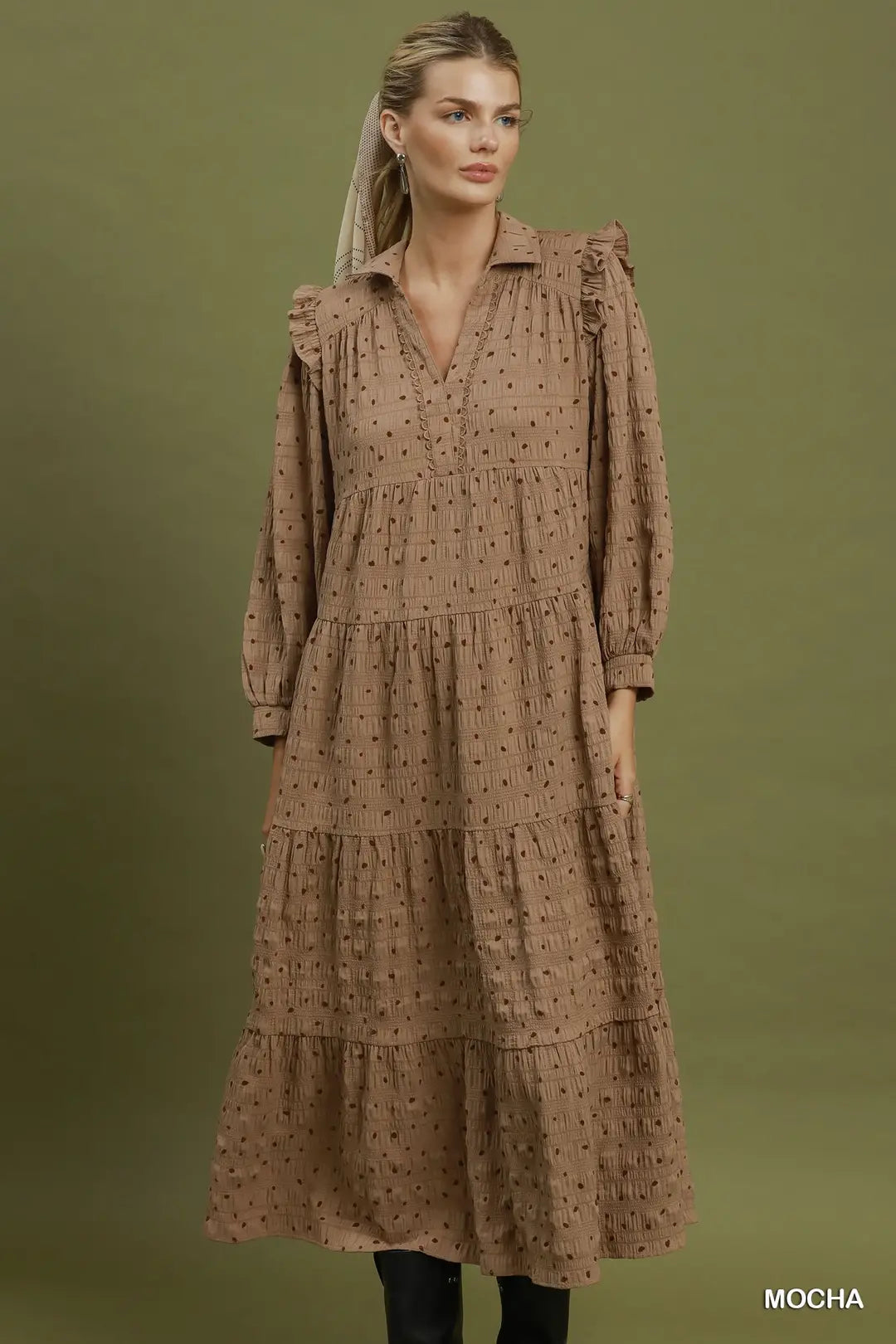UMGEE Swiss Dot Dress Mocha Midi Dress