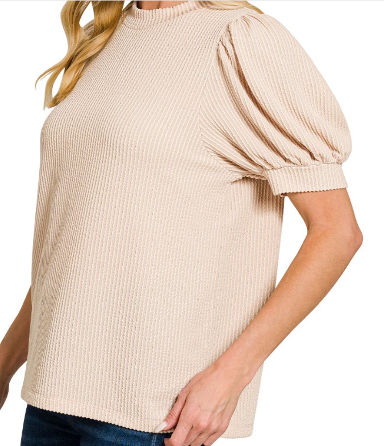 ZENANA-  rib puff sleeve top